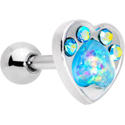 16G 1/4 Blue Faux Opal Paw Print Heart Cartilage Tragus Earring