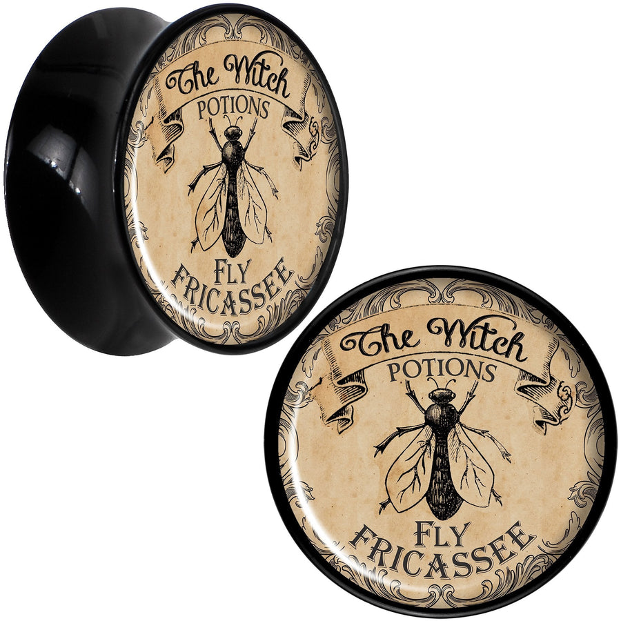 Witches Brew Fly Fricassee Halloween Black Acrylic Plug Sizes 0G to 20mm