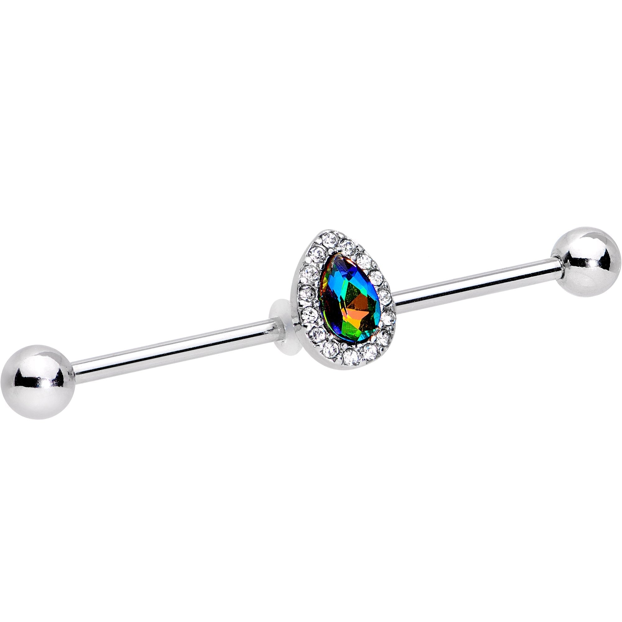 Rainbow Gem Bubblegum Teardrop Industrial Barbell 38mm