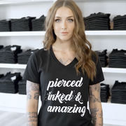 Pierced Inked & Amazing Black Tapered V-Neck T-Shirt
