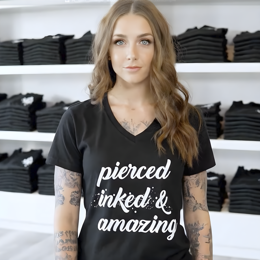 Pierced Inked & Amazing Black Tapered V-Neck T-Shirt