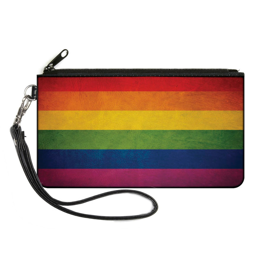 Rainbow Pride Flag Distressed LARGE Canvas Zipper Wallet
