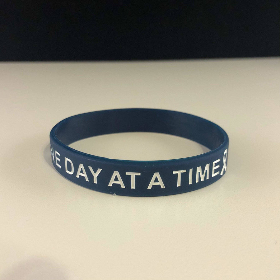 One Day At A Time Wristband – Silicone Motivational Band Blue & White 8 Inch
