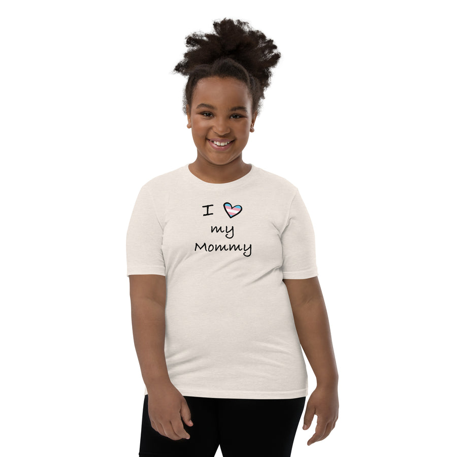 I Love My Trans Mommy with Trans Flag Heart Youth Short Sleeve T-Shirt