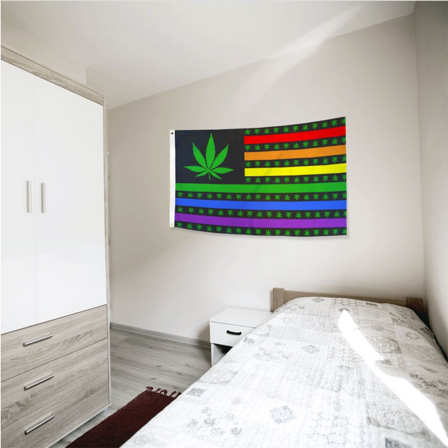 USA Marijuana Rainbow Pride Flag 3' x 5'